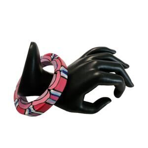 Vintage Pink Purple Polymer Clay Chunky Bangle Bracelet